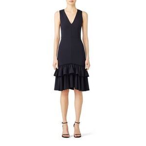 TOME Dark Blue Ariel Ruffled Hem Dress 2R